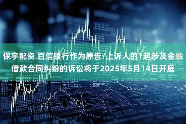 保宇配资 百信银行作为原告/上诉人的1起涉及金融借款合同纠纷的诉讼将于2025年5月14日开庭